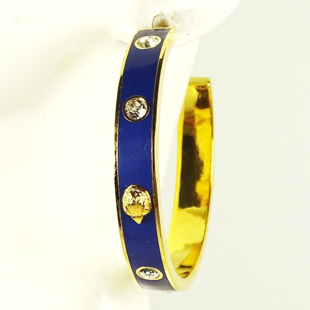 KURT GEIGER Yellow Gold Plated Clear Crystal Blue Enamel Hoop Earrings